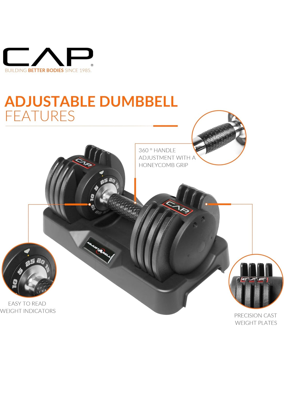 CAP Barbell ADJUSTABELL Adjustable Dumbbell Weights - Pair 5lb-25lb