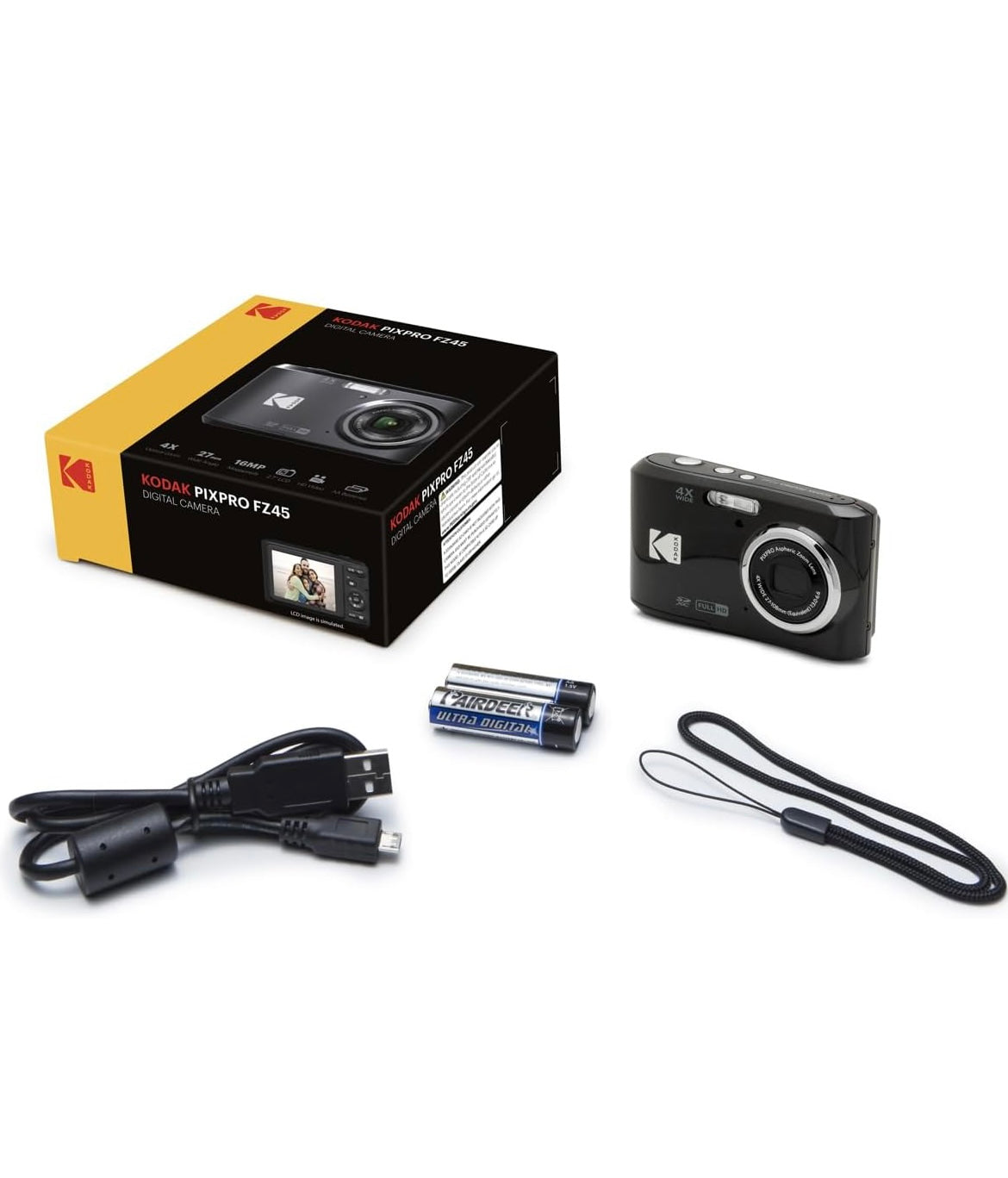 KODAK PIXPRO Friendly Zoom FZ45-BK 16MP Digital Camera with 4X Optical Zoom 27mm Wide Angle and 2.7" LCD Screen (Black)