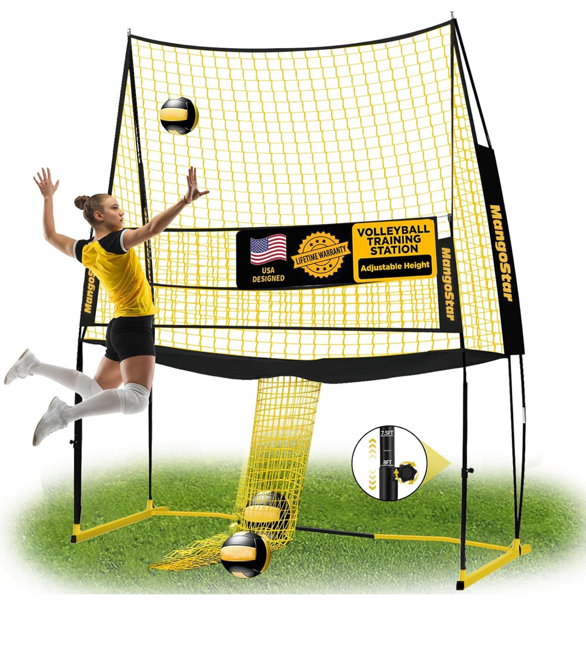 Volleyball Training Equipment, Volleyball Net System with Freely Height-Adjustable for Backyard, Volleyball Practice Net for Serving Setting Spiking, Easy Set Up for Indoor and Outdoor Use