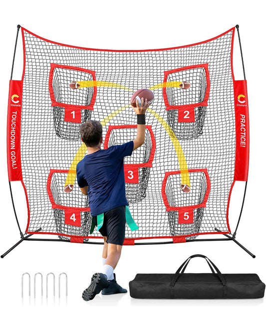 8 x 8ft Football Net Throwing Football Target w/ 5 Pocket Football Practice Net