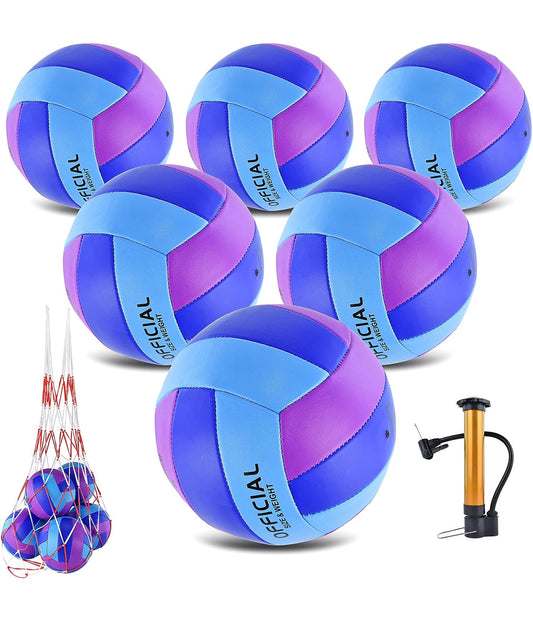 6 Pack Volleyballs Official Size 5, Waterproof Soft Bulk Recreational Volley Balls with Pump and Net Bag for Indoor Outdoor Beach Pool Water Sand Game Training Match for Beginner Teenager
