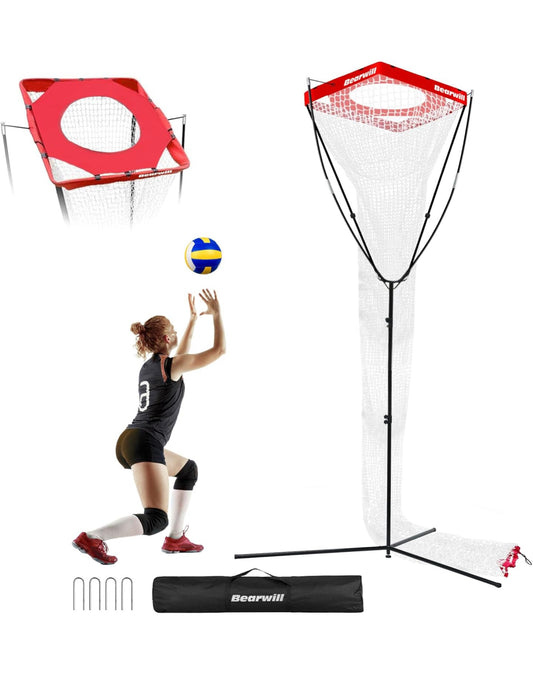 Volleyball Setter Trainer Net，Volleyball Training Equipment Adjustable Angle Height 8-13 FT Setter Net，Indoor Outdoor Volleyball Practice Net System for Serving, Spiking and Setting