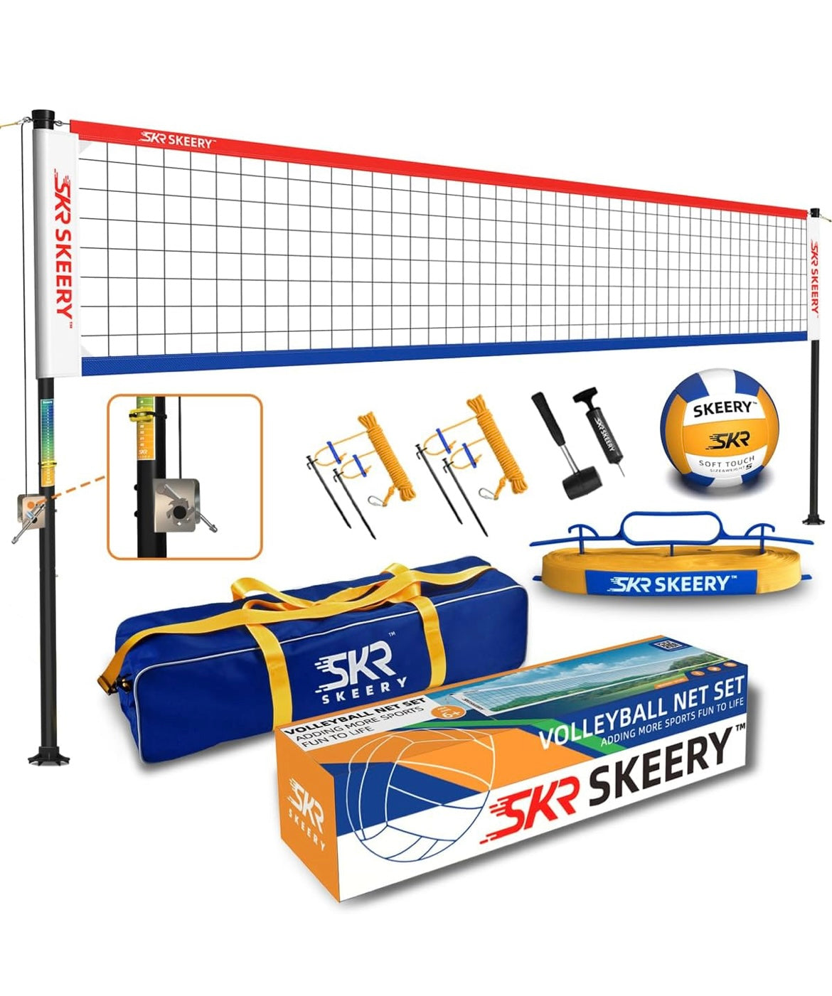 Outdoor Heavy Duty Volleyball Net Set, Anti-Sag Design, Adjustable Aluminum Poles, Portable Volleyball Net for Backyard, Grass and Beach